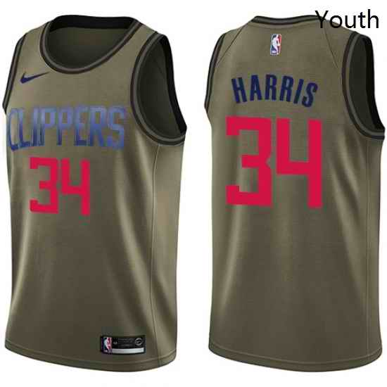 Youth Nike Los Angeles Clippers 34 Tobias Harris Swingman Green Salute to Service NBA Jersey